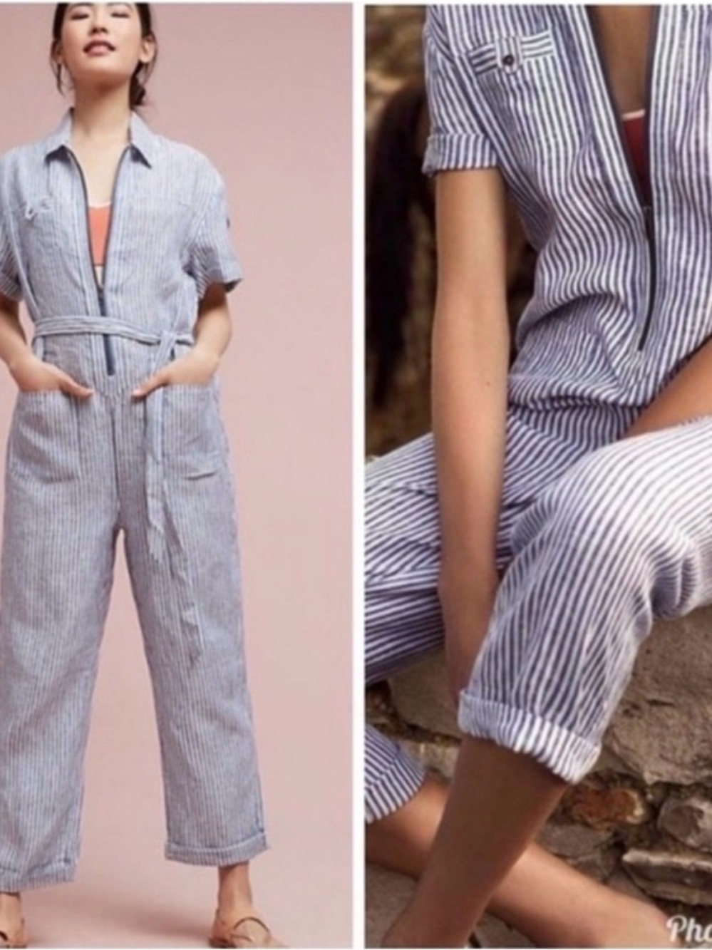 Cartonnier Blue and White Striped Utility Jumpsuit